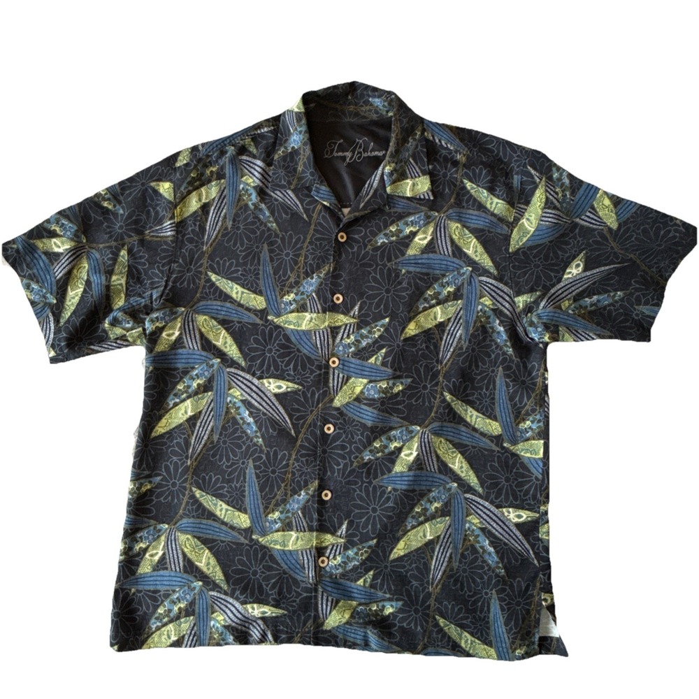 Tommy Bahama 100% Silk Hawaiian Camp Shirt Mens Large Tropical Floral Button Up